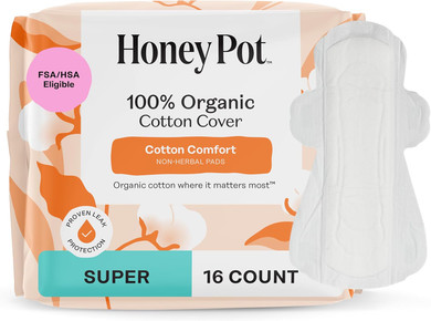 The Honey Pot Company - Sanitary Pads For Women - Non-Herbal Heavy Overnight W/Wings - Organic Cotton Cover & Ultra-Absorbent Pulp Core - Feminine Care - Fsa & Hsa Eligible - 16 Ct