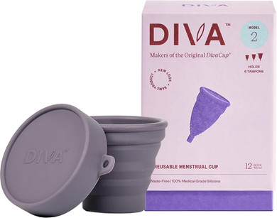 Diva Cup & Shaker - Medical Grade Silicone Cup For Period Care - Reusable Menstrual Cup With Shaker For On-The-Go Cleansing - Wear Up To 12 Hours - Model 2 (Wide Vaginal Canals, Post-Partum, Ages 35+)