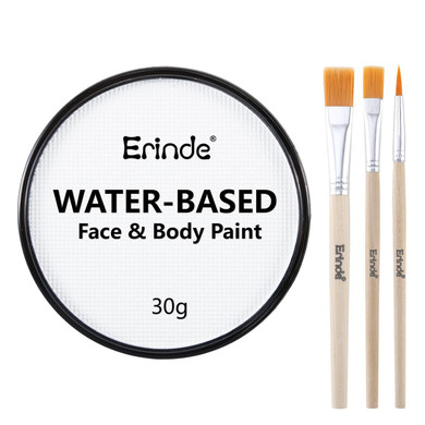 Erinde White Face Body Paint, Professional Water Based Face Painting Kit For Kids & Adults, Non Toxic Water Activated Single Cake Face & Body Paint Makeup Supplies For Halloween Cosplay Sfx, 30G
