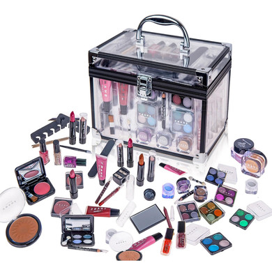 Shany Carry All Trunk Makeup Train Case With Re-Usable Aluminum Beauty Storage Organizer Case. Make Up Set With Eye Palettes, Blushes,Face Powders, Manicure, Pedicure And Cosmetics Brushes
