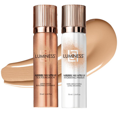 Luminess Silk Airbrush Spray Foundation & Primer Kit - Full Coverage Foundation, Anti-Aging Formula Hydrates & Moisturizes With Hyaluronic Acid, Aloe Vera & Hydrolyzed Silk (Shade - Tan Dark)