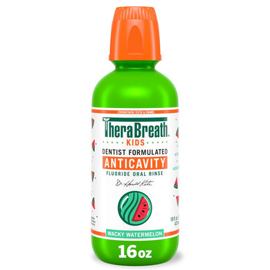 Therabreath Kids Mouthwash With Fluoride, Organic Strawberry Splash, Anticavity, Dentist Formulated, 16 Fl Oz
