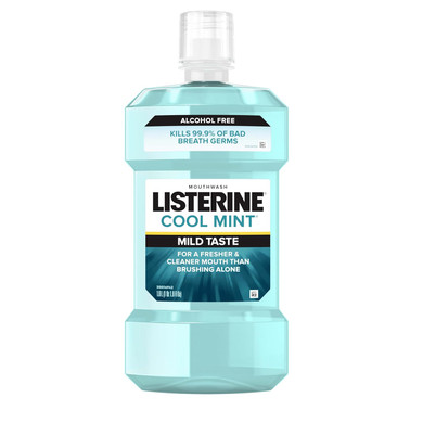 Listerine Alcohol-Free Mouthwash, Non Alcoholic Mint Oral Rinse Kills 99.9% Of Germs That Cause Bad Breath For A Fresh Breath & Clean Mouth, Less Intense Taste, Cool Mint Flavor, 1 L