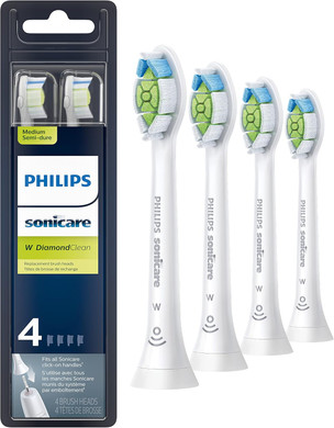 Philips Sonicare Genuine W Diamondclean Replacement Toothbrush Heads, 4 Brush Heads, White, Hx6064/65