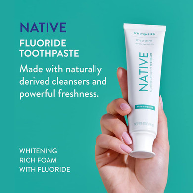 Native Toothpaste Made From Naturally-Derived Cleaners And Simple Ingredients That Safely Whitens Teeth, 4.1 Oz, Wild Mint With Fluoride - 3 Count