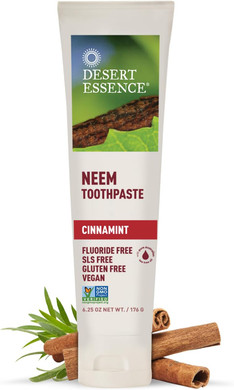 Desert Essence Natural Neem Toothpaste - Cinnamint - 6.25 Oz - Pure Essential Oil - Baking Soda - Complete Oral Care - Sea Salt - Refreshing Taste - Promotes Buildup Reduction