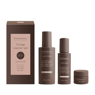 Bioelements 3-Step Starter Set: Acne Prone Skin - Includes Pore Thing, Daily Meds & Spot Defy - Vegan, Gluten Free - Never Tested On Animals