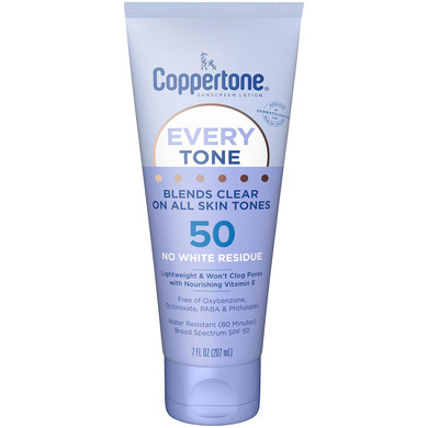 Coppertone Every Tone Sunscreen Lotion Spf 50, Lightweight, Rubs On Clear Sunscreen For All Skin Tones, Formulated With Nourishing Vitamin E, 7 Fl Oz Tube