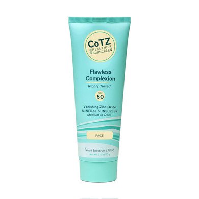 Cotz Skincare Flawless Complexion Richly Tinted | Facial Mineral Sunscreen | For Medium To Dark Skin Tones | All Skin Types | Broad Spectrum Spf 50 | 2.5Oz / 70 G