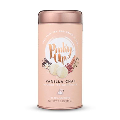 Pinky Up Vanilla Chai Rooibos Tea, Full Leaf Herbal Tea With Ginger, Cinnamon, Nutmeg, Naturally Caffeine-Free, Compostable Pyramid Sachets, Smooth And Aromatic, Cozy Spiced Blend, 1.6 Oz, 15 Sachets