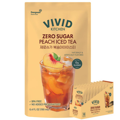 Vivid Kitchen Peach Iced Tea Pouch Drinks  Zero Sugar, Zero Calories | Korean Convenience Store Drink | No Artificial Preservatives Or Corn Syrup | 6.4 Fl Oz (10 Pouches) (10 Pouch, Peach Iced Tea)