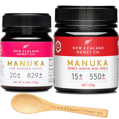 Manuka Honey Immu. Bundle - New Zealand Honey Co. Umf 15+ 8.8Oz | Umf 20+ 4.4Oz | Bamboo Spoon
