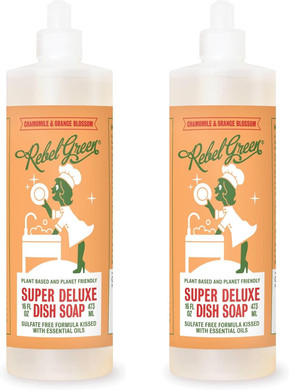 Rebel Green Super Deluxe Dish Soap - Natural Dishwashing Soap - Liquid Dish Detergent - Sustainable Dish Liquid Scented With Orange & Chamomile