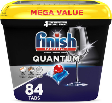 Finish Quantum Dishwasher Pods, No Pre-Rinse Dishwasher Detergent Soap Removes 24Hr Dried-On Stain And Grease, Leaving A Virtually Spotless Shine, 84 Count
