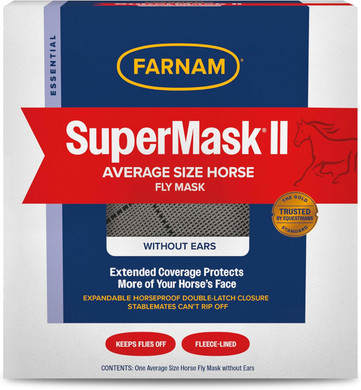 Farnam Supermask Ii Horse Fly Mask Without Ears, Extended Coverage, Protects Eyes From Insects And Debris, Adjustable Throat Latch, Yearling Size