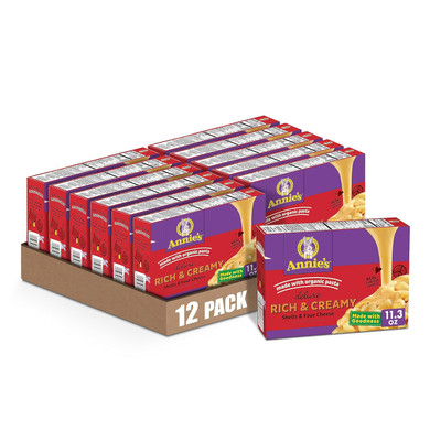 Annie'S Deluxe Macaroni And Cheese With Organic Pasta, Real White Cheddar Cheese And Shells, 11 Oz