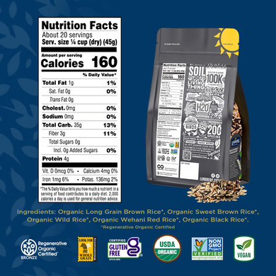 Lundberg Wild Blend Rice  Sustainable Long Grain Brown Rice, Sweet Brown Rice, Red Rice, And Black Rice Blend, Chip Clip Included, 64 Oz