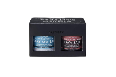 Saltverk Salt Gift Set- Includes 2 Jars - Flaky And Lava Sea Salts- Gourmet, Icelandic, Hand Harvested And Sustainably Made- 6.34 Oz Total
