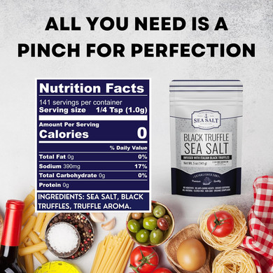 Italian Black Truffle Sea Salt, Natural Black For Soups And Sauces, Smooth & Rich Truffle Infused Gourmet Salt, 5 Oz Bag, Caravel Gourmet