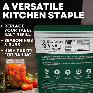 Pickling And Canning Salt, Curing For Natural Preserving, Non-Iodized And Kosher Fine Brining Sea Salt, 5 Lb Bag