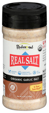 Redmond Real Sea Salt - Natural Unrefined Gluten Free, Garlic Salt 4.75 Ounce 