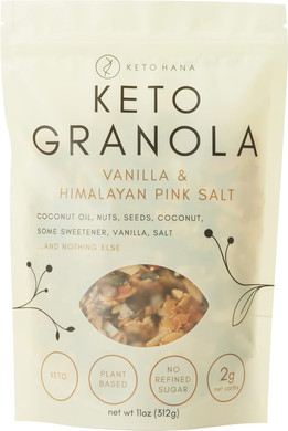 Keto Hana Keto Nut Granola (11Oz), Vanilla & Pink Himalayan Salt- Low Carb, Low Calorie, High Protein (2G Net Carbs)