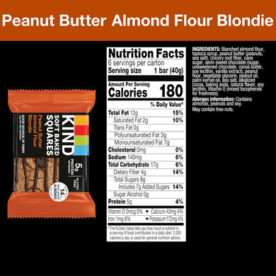 Kind Soft Baked Squares, Peanut Butter Almond Flour Blondie, Healthy Snack Bars, Gluten Free, 5G Protein, 6 Count
