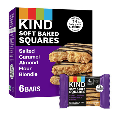 Kind Soft Baked Squares, Salted Caramel Almond Flour Blondie, Healthy Snack Bars, Gluten Free, 5G Protein, 6 Count