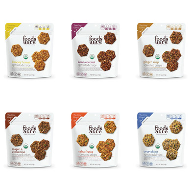 Foods Alive Sweet + Savory Organic Sprouted Crisps Bundle (6 Flavors), 4Oz, Gluten Free Crackers