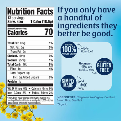 Lundberg Rice Cakes, Organic Lightly Salted, 6-Pack  Regenerative Organic Certified Rice Cakes, Healthy Snacks, Gluten Free & Vegan, 8.5 Oz Ea