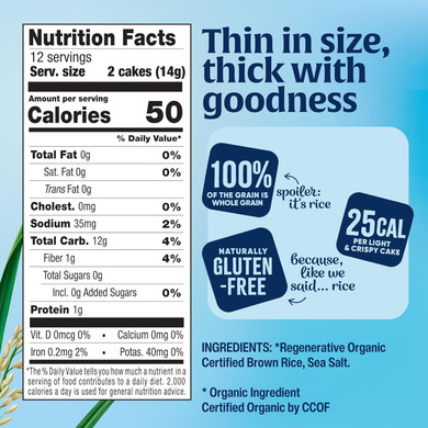 Lundberg Thin Brown Rice Cakes, Lightly Salted, 3-Pack  Regenerative Organic Certified, Healthy Snacks, Vegan, 6 Oz Ea