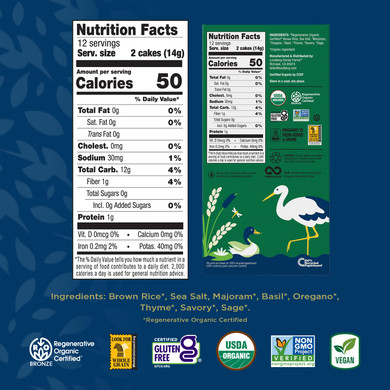 Lundberg Thin Brown Rice Cakes, Basil & Thyme, 6-Pack  Regenerative Organic Certified, Healthy Snacks, Vegan, 6 Oz Ea