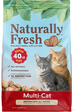 Naturally Fresh Cat Litter Made From Walnut Shells, Multi-Cat, Unscented, Upcycled, Low Dust, Sustainable, 40 Lbs