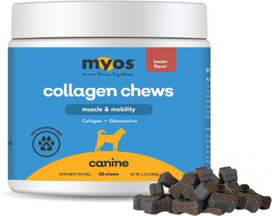 Myos Canine Muscle & Mobility Chews  Collagen & Glucosamine For Dogs - Bacon Flavor Joint Supplement For Muscle, Bone & Joint Support, 60 Count