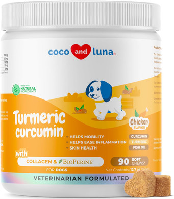 Turmeric For Dogs Anti Inflammatory Pain Relief - 120 Chewable Tablets - Hip & Joint Support Anti Inflammatory For Dogs With Curcumin And Bioperine, Antioxidant, Cardiovascular