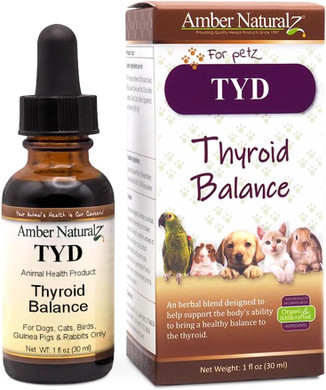 Amber Naturalz Tyd Thyroid Balance Herbal Supplement For Dogs, Cats, Birds, Guinea Pigs, And Rabbits | Herbal Pet Supplement For Thyroid Health | 1 Fluid Ounce Glass Bottle | Manufactured In The Usa