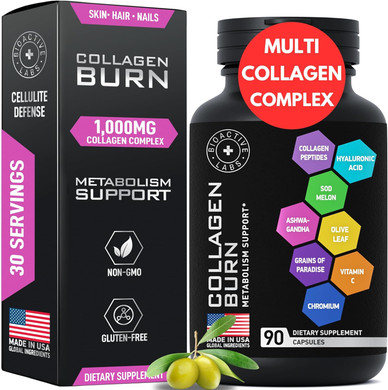 Thermogenic Multi Collagen Burn Capsules - Advanced Type I, Ii, Iii, V, X Hydrolyzed Collagen Peptides Plus Hyaluronic Acid - Metabolism, Cellulite, Skin, Hair, Nails Support - 90 Collagenic Burn Caps