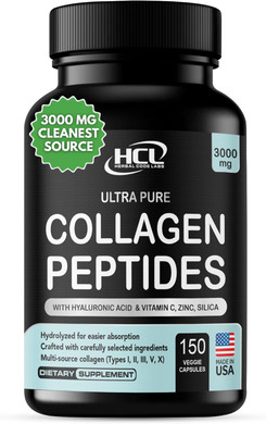 Collagen Peptides Powder With Vitamin C & Hyaluronic Acid - Organic Cleanest Sources & Super High Absorption - Hydrolyzed Multi Type I, Ii, Iii, V, X - Skin Hair Supplement (Capsules)