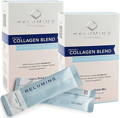 Relumins Marine Collagen Powder Drink Mix - Collagen Peptide With Glutathione, Green Tea, Coq10, & Hyaluronic Acid Boosts Smooth Glowing Skin - 10 Powder Sachets X Pineapple Flavored