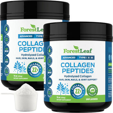 Forestleaf Collagen Peptides Powder Unflavored - Hydrolyzed Grass Fed Keto Collagen Protein Powder Type 1, 2 & 3 - Vital Hair, Skin, Nails, Joints, Recovery, 11G Per Serving