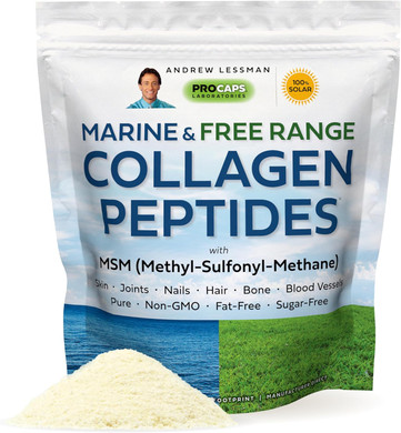 Andrew Lessman Marine, Free Range Collagen Peptides Powder And Msm 60 Servings - Supports Radiant Smooth Soft Skin, Comfortable Joints. Super Soluble No Fishy Flavor No Additives Non-Gmo