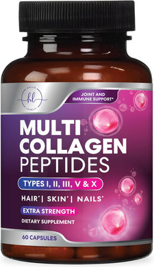 Multi Collagen Peptides For Women - Best Collagen Hydrolyzed Complex 5 Types, Grass Fed Peptides For Hair, Skin, Nail, Bone & Joint Health Support, Collagen Powder Caps For Women & Men - 60 Capsules