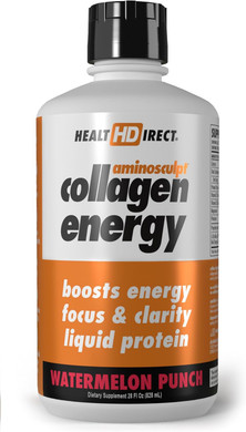 Health Direct - High-Energy Liquid Collagen - Aminosculpt Collagen Energy - 28 Fl Oz - Watermelon Punch - Supports Focus And Clarity - Boosts Daytime Energy - Better For Hair, Skin And Nails