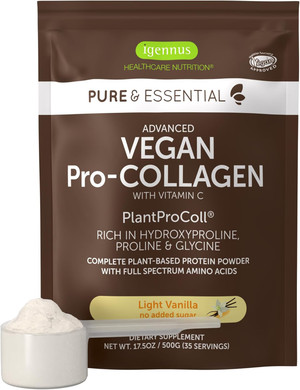 Advanced Vegan Vanilla Collagen Peptide Powder, Enhanced With Glycine, Proline & Hydroxyproline & Cofactor Vitamin C, Non Gmo, Vegetarian Plant Based Collagen Powder Booster, 140 Servings, By Igennus