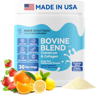 Bovine Colostrum & Collagen Powder For Gut Health, Immune Support, Hair Growth & Beauty Supplement, Sugar Free  Igg, Probiotics, Vitamin B12, C, D3  Unflavored, 30 Servings