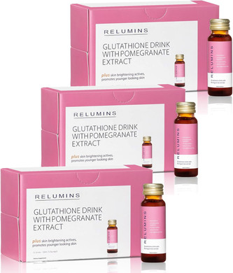 Relumins Glutathione Drink - Helps Promote Brighter, Boosts Skin Collagen Content, Increases Moisture For A Younger Looking Skin - Pomegranate Flavor, 50Ml X 20 Gluta Shot Bottles