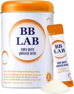 Bb Lab Collagen Glutathione White, Low Molecular Korean Stick Supplement, Fish Peptides, Vitamin C, Vitamin E, Glutathione, Fast Abosorption, Orange Flavor