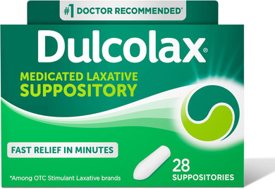 Dulcolax Stimulant Laxative Medicated Suppositories, Predictable & Effective Constipation Relief, Bisacodyl 10 Mg, 28 Count, Stimulant Laxatives