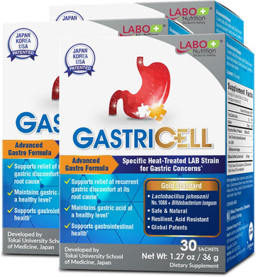 Labo Nutrition Gastricell - Acid Reflux, Heartburn, Recurring Gastric Discomfort, Natural Defence Against Gastric Distress 30 Sachets X3