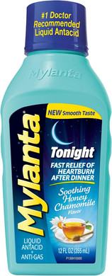 Mylanta Heartburn And Gas Relief, Liquid Antacid, Tonight Formula, Honey Chamomile Flavor, 12 Fl Oz